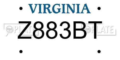 Z883BT Virginia License Plate