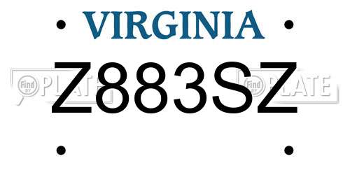 Z883SZ Virginia License Plate