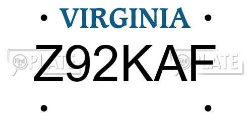 Z92KAF Virginia License Plate