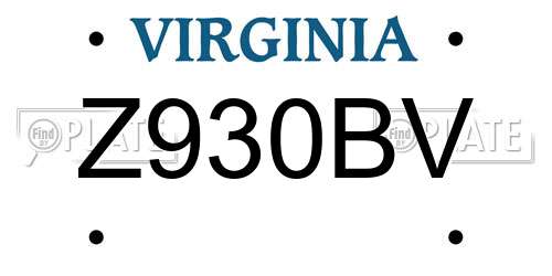 Z930BV Virginia License Plate