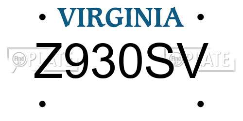 Z930SV Virginia License Plate