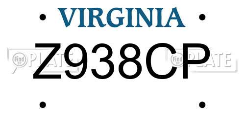 Z938CP Virginia License Plate