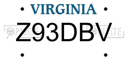 Z93DBV Virginia License Plate