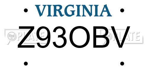 Z93OBV Virginia License Plate