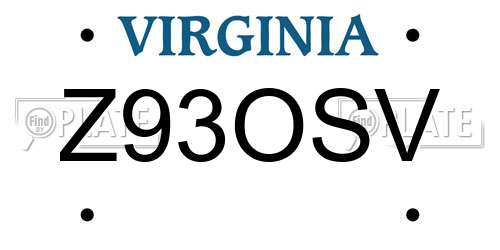 Z93OSV Virginia License Plate