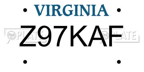 Z97KAF Virginia License Plate