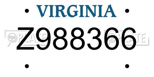 Z988366 Virginia License Plate