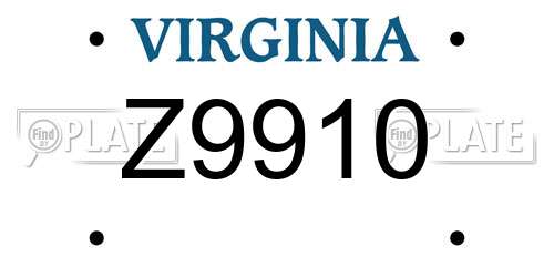 Z9910 Virginia License Plate