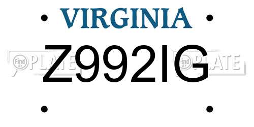 Z992IG Virginia License Plate