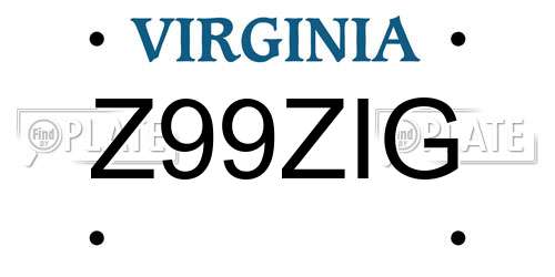 Z99ZIG Virginia License Plate