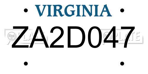 ZA2D047 Virginia License Plate