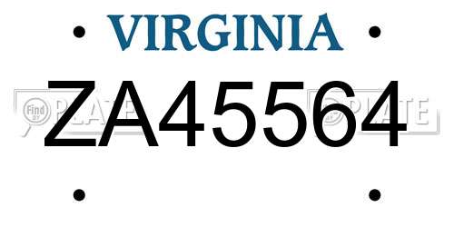 ZA45564 Virginia License Plate