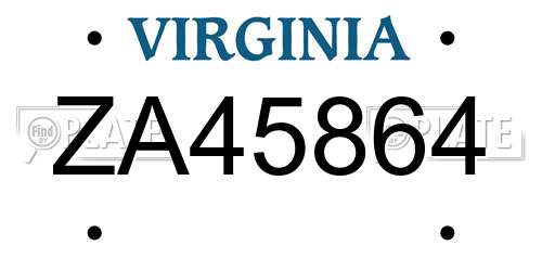ZA45864 Virginia License Plate