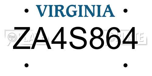 ZA4S864 Virginia License Plate