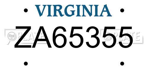 ZA65355 Virginia License Plate