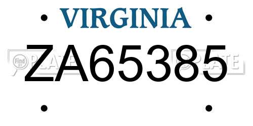 ZA65385 Virginia License Plate
