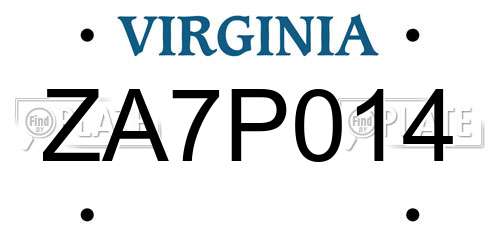 ZA7P014 Virginia License Plate