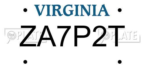 ZA7P2T Virginia License Plate
