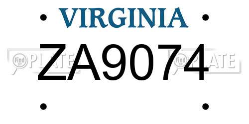 ZA9074 Virginia License Plate
