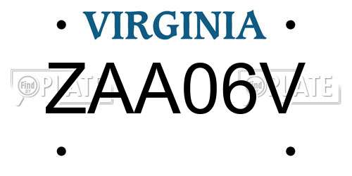 ZAA06V Virginia License Plate