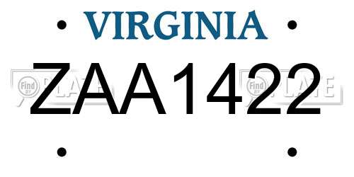 ZAA1422 Virginia License Plate