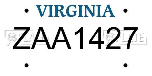 ZAA1427 Virginia License Plate