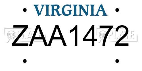 ZAA1472 Virginia License Plate