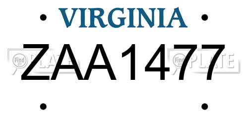 ZAA1477 Virginia License Plate