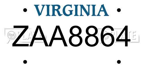 ZAA8864 Virginia License Plate