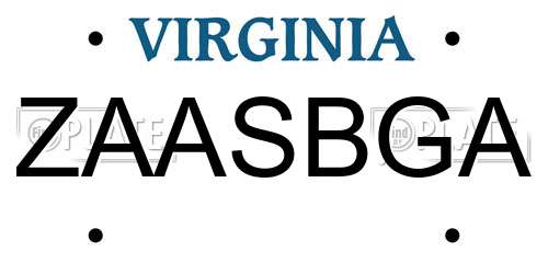 ZAASBGA Virginia License Plate