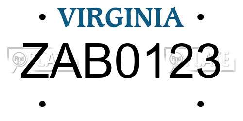 ZAB0123 Virginia License Plate
