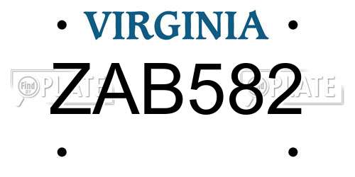 ZAB582 Virginia License Plate