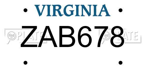 ZAB678 Virginia License Plate