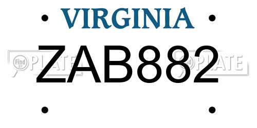ZAB882 Virginia License Plate