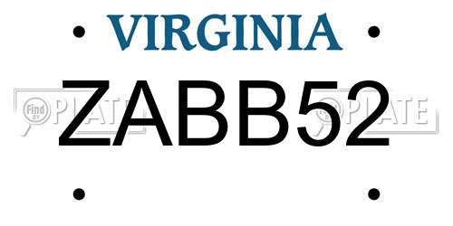 ZABB52 Virginia License Plate