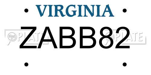 ZABB82 Virginia License Plate