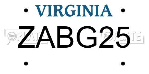 ZABG25 Virginia License Plate