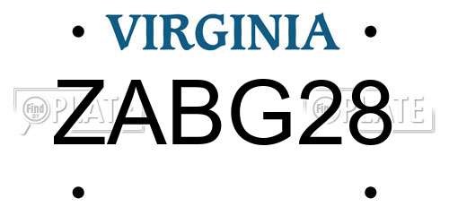 ZABG28 Virginia License Plate