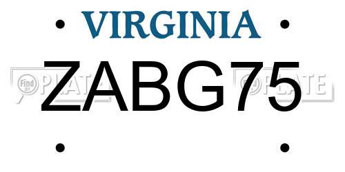 ZABG75 Virginia License Plate