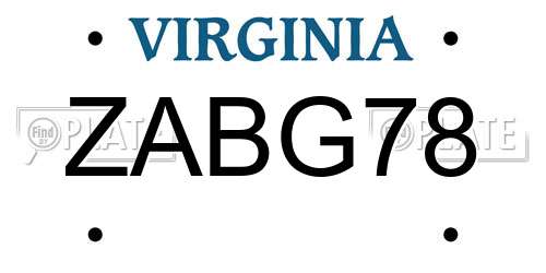 ZABG78 Virginia License Plate