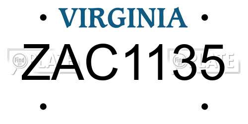 ZAC1135 Virginia License Plate