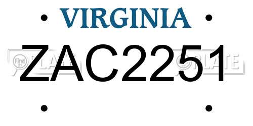 ZAC2251 Virginia License Plate