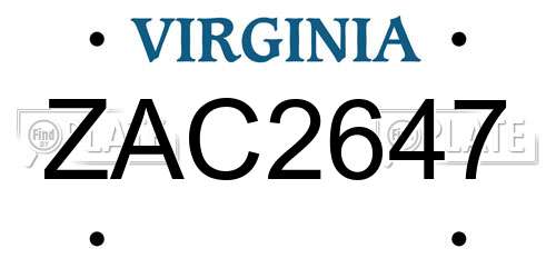 ZAC2647 Virginia License Plate