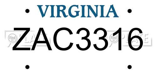 ZAC3316 Virginia License Plate