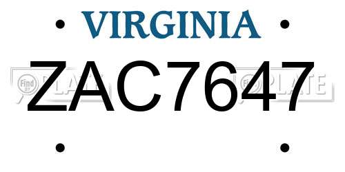 ZAC7647 Virginia License Plate