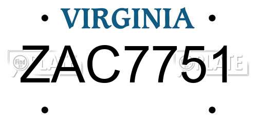 ZAC7751 Virginia License Plate