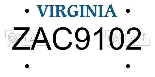 ZAC9102 Virginia License Plate