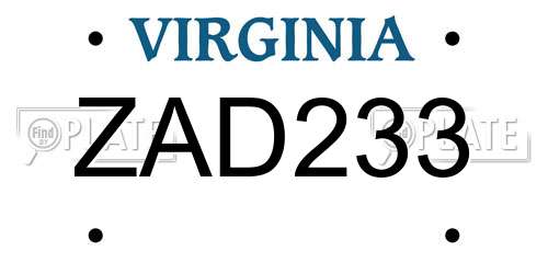 ZAD233 Virginia License Plate
