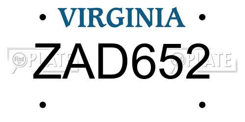 ZAD652 Virginia License Plate