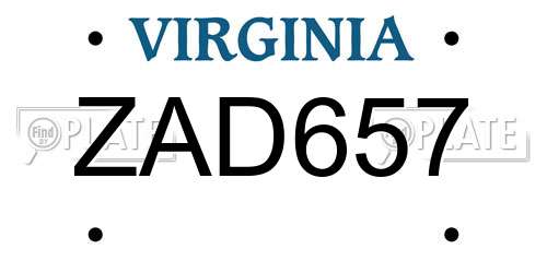 ZAD657 Virginia License Plate